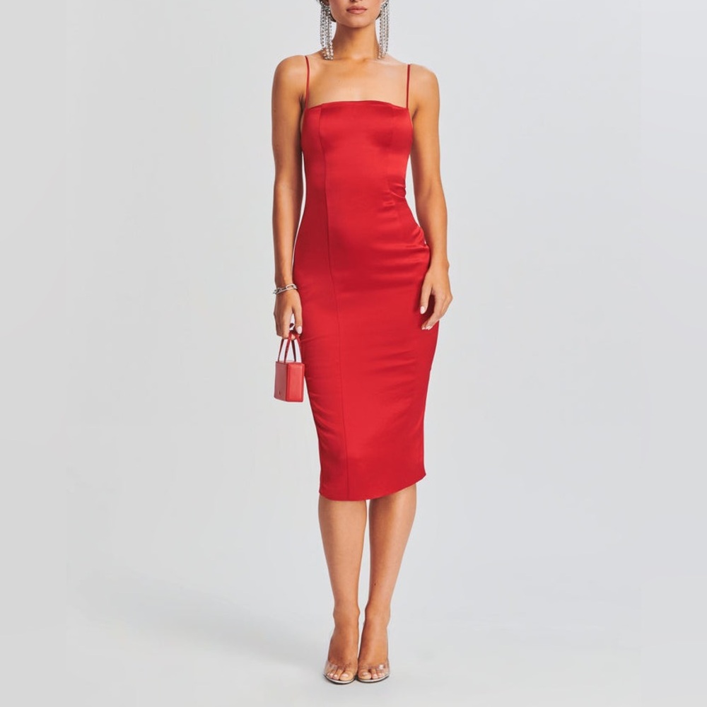 Retrofête Samantha Red Satin Midi Dress – Size XXL NWT (Minor Slit Flaw)
